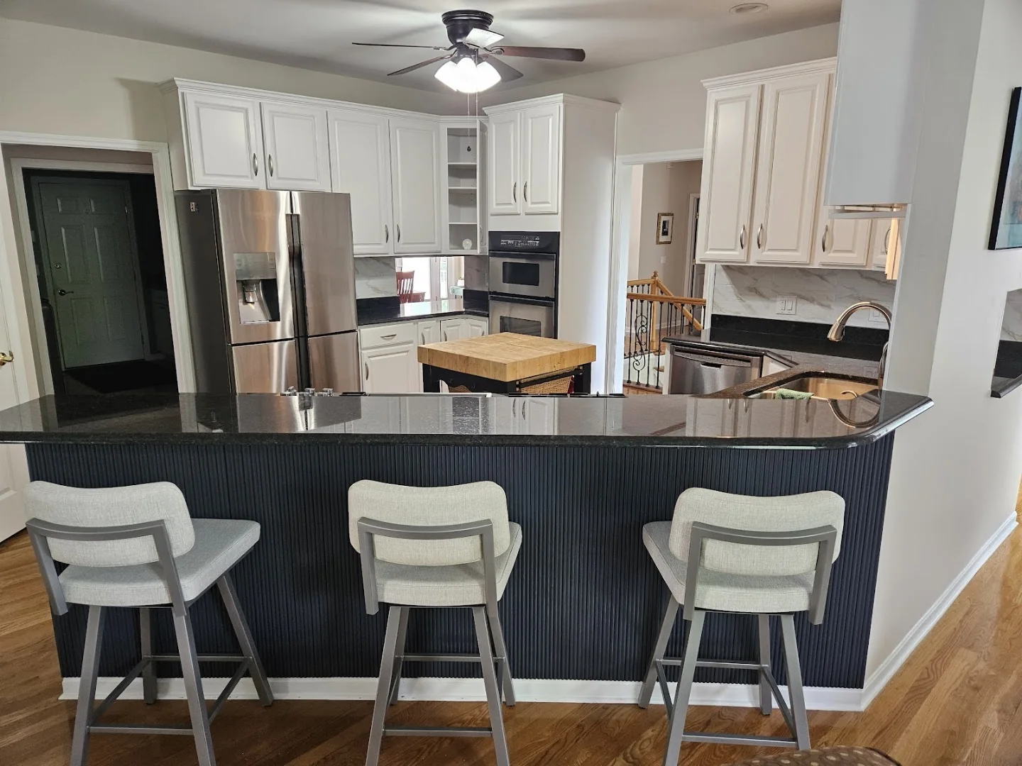 Finished cabinetry and kitchen island